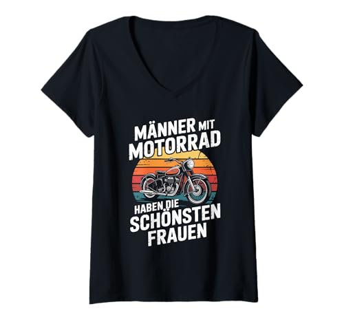Damen Männer Mit Motorrad Schönsten Frauen T-Shirt mit V-Ausschnitt von Motorrad Biker Männer Liebe Frauen