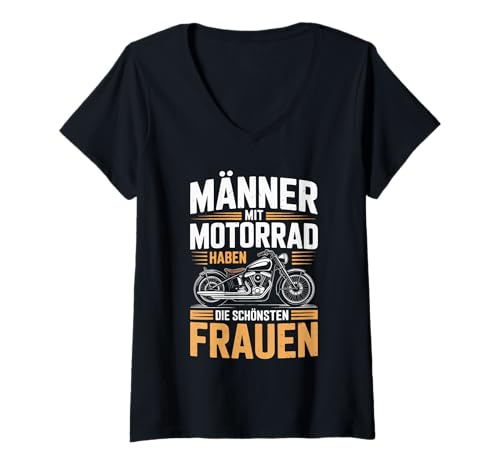 Damen Männer Mit Motorrad Schönsten Frauen T-Shirt mit V-Ausschnitt von Motorrad Biker Männer Liebe Frauen