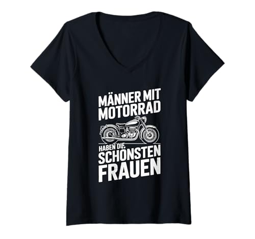 Damen Männer Mit Motorrad Schönsten Frauen T-Shirt mit V-Ausschnitt von Motorrad Biker Männer Liebe Frauen