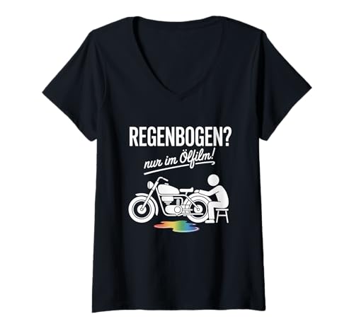 Damen Regenbogen? Nur im Ölfilm! Statement Biker Mechaniker T-Shirt mit V-Ausschnitt Damen Regenbogen? Nur im Ölfilm! Statement Biker Mechaniker T-Shirt mit V-Ausschnitt von Motorrad Biker Mechaniker Statement Design