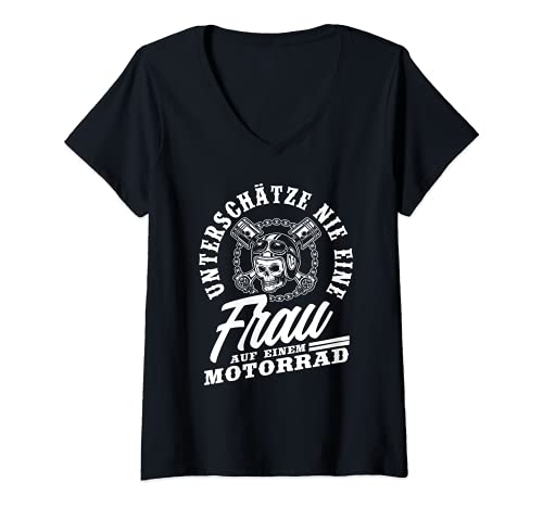 Damen Motorrad Motorradfahrerin Bikerin Lustiges Motorradfahrer T-Shirt mit V-Ausschnitt von Motorrad Biker Motorradfahrer Motorräder Geschenke