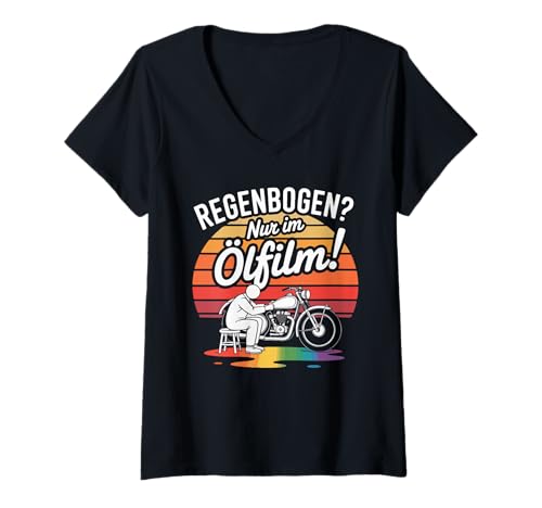 Damen Regenbogen Nur Im Ölfilm Motorrad Biker T-Shirt mit V-Ausschnitt Damen Regenbogen Nur Im Ölfilm Motorrad Biker T-Shirt mit V-Ausschnitt von Motorrad Enthusiasten Biker Humor Regenbogen