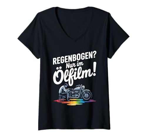 Damen Regenbogen Nur Im Ölfilm Motorrad Biker T-Shirt mit V-Ausschnitt Damen Regenbogen Nur Im Ölfilm Motorrad Biker T-Shirt mit V-Ausschnitt von Motorrad Enthusiasten Biker Humor Regenbogen