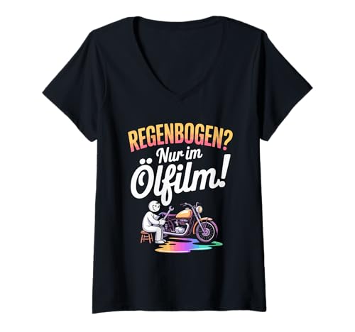 Damen Regenbogen Nur Im Ölfilm Motorrad Biker T-Shirt mit V-Ausschnitt Damen Regenbogen Nur Im Ölfilm Motorrad Biker T-Shirt mit V-Ausschnitt von Motorrad Enthusiasten Biker Humor Regenbogen