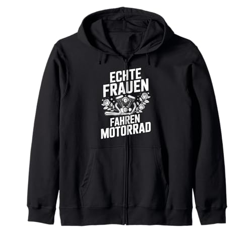 Echte Frauen Fahren Motorrad Vintage Stil Kapuzenjacke Echte Frauen Fahren Motorrad Vintage Stil Kapuzenjacke von Motorrad Enthusiasten Frauen Abenteuer
