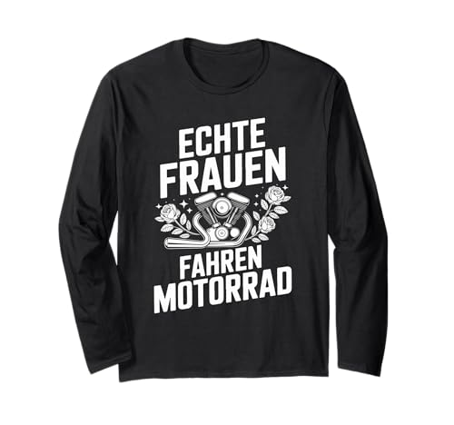 Echte Frauen Fahren Motorrad Vintage Stil Langarmshirt Echte Frauen Fahren Motorrad Vintage Stil Langarmshirt von Motorrad Enthusiasten Frauen Abenteuer