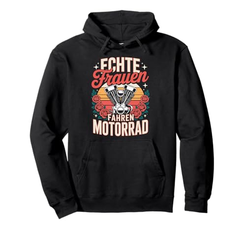 Echte Frauen Fahren Motorrad Vintage Stil Pullover Hoodie von Motorrad Enthusiasten Frauen Abenteuer