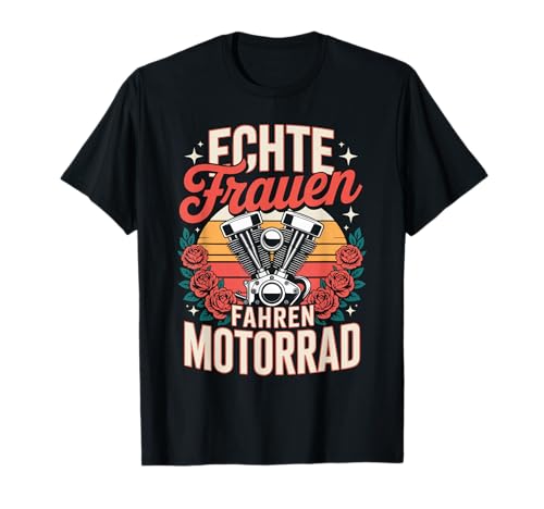 Echte Frauen Fahren Motorrad Vintage Stil T-Shirt Echte Frauen Fahren Motorrad Vintage Stil T-Shirt von Motorrad Enthusiasten Frauen Abenteuer