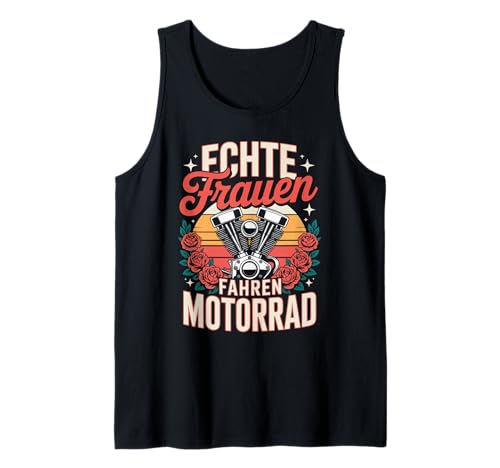 Echte Frauen Fahren Motorrad Vintage Stil Tank Top Echte Frauen Fahren Motorrad Vintage Stil Tank Top von Motorrad Enthusiasten Frauen Abenteuer