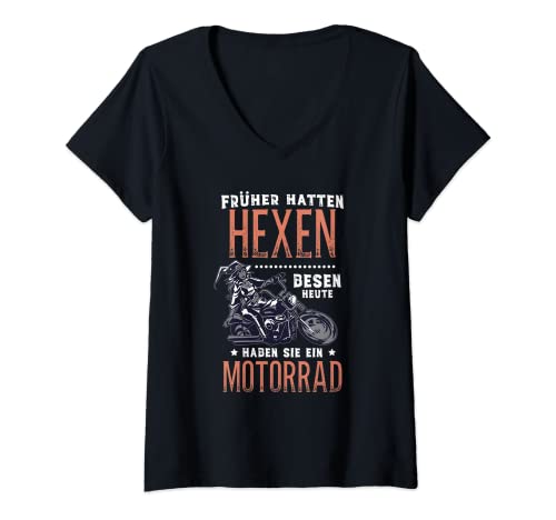Damen Motorrad Motiv Coole Motorradfahrerin Heisse Bikerin Spruch T-Shirt mit V-Ausschnitt von Motorrad Fahrerin Geschenk Biker Motorcross