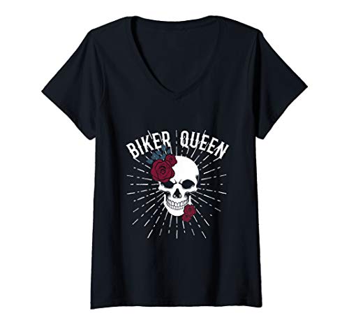 Damen Motorrad Frau Geschenk Geburtstag Königin Biker lustig T-Shirt mit V-Ausschnitt von Motorrad Frau Geschenk Geburtstag Königin Biker