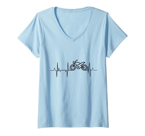 Damen Motorrad Herzschlag Motorradfahrer Liebhaber EKG T-Shirt mit V-Ausschnitt von Motorrad Herzschlag T-Shirts