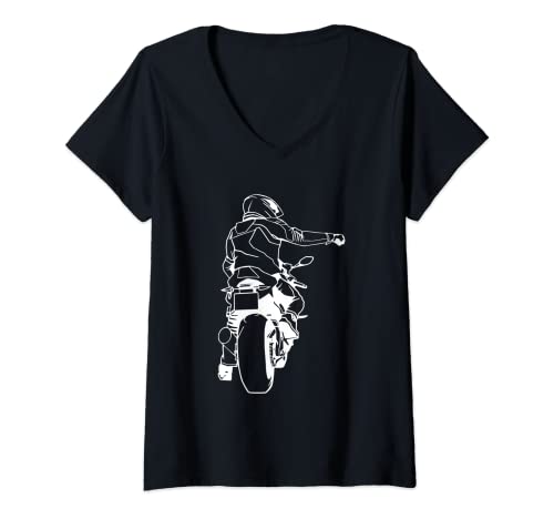 Damen Motorrad Motorradfahrer Gruß schwarz weiß Bike Hobby T-Shirt mit V-Ausschnitt Damen Motorrad Motorradfahrer Gruß schwarz weiß Bike Hobby T-Shirt mit V-Ausschnitt von Motorrad Motorradfahrer Gruß schwarz weiß Bike