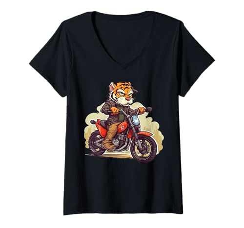 Damen Motorrad Tiger T-Shirt mit V-Ausschnitt Damen Motorrad Tiger T-Shirt mit V-Ausschnitt von Motorrad Tiger Fans
