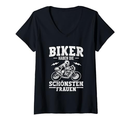 Damen Biker haben die schönsten Frauen Lustiges Motorrad T-Shirt mit V-Ausschnitt von Motorradfahrer Biker Motorrad Geschenke Zubehör