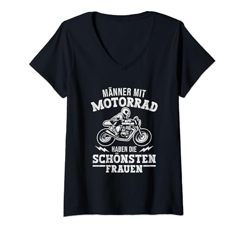 Damen Motorradfahrer haben die schönsten Frauen Lustiges Motorrad T-Shirt mit V-Ausschnitt von Motorradfahrer Biker Motorrad Geschenke Zubehör