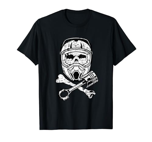 Motocross Helm Knochen Pleul Biker Herren T-Shirt von Motorradfahrer Enduro Totenkopf T-Shirt Geschenk