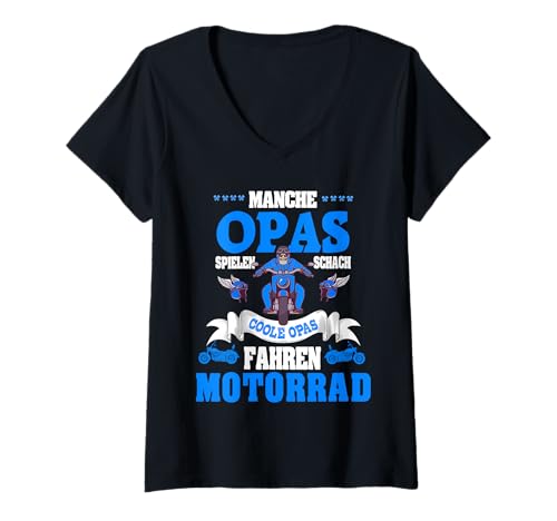 Damen Manche Opas Spielen Schach, Coole Opas Fahren Motorrad T-Shirt mit V-Ausschnitt Damen Manche Opas Spielen Schach, Coole Opas Fahren Motorrad T-Shirt mit V-Ausschnitt von Motorradfahrer Opa Papa Rentner Geschenk