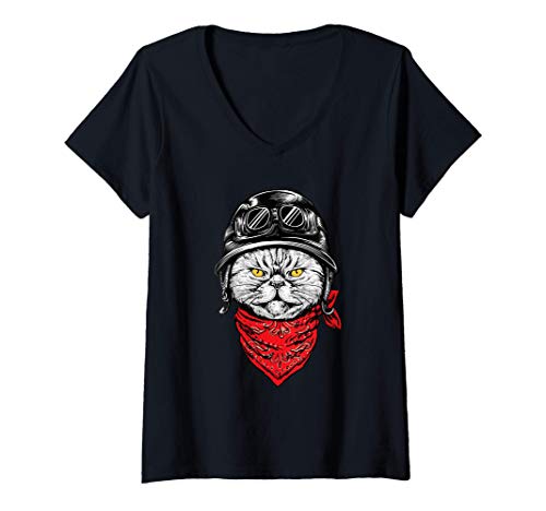 Damen Biker Katze - Chopper Biker Motorrad Motorradfahrer T-Shirt mit V-Ausschnitt Damen Biker Katze - Chopper Biker Motorrad Motorradfahrer T-Shirt mit V-Ausschnitt von Motorradfahrer T-Shirts