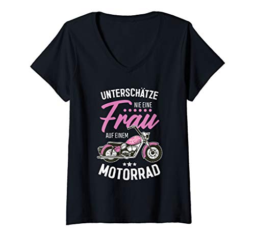 Damen Motorrad Biker Bike Motorradfahrer Bike Kraftrad Feuerstuhl T-Shirt mit V-Ausschnitt Damen Motorrad Biker Bike Motorradfahrer Bike Kraftrad Feuerstuhl T-Shirt mit V-Ausschnitt von Motorradfahrerin Gänge Schaltung Maschine Bock