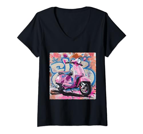 Damen Retro Motorroller Mofa Roller Rollerfahrer Moped Geschenke T-Shirt mit V-Ausschnitt Damen Retro Motorroller Mofa Roller Rollerfahrer Moped Geschenke T-Shirt mit V-Ausschnitt von Motorroller Geschenke Shop Mofa & Moped
