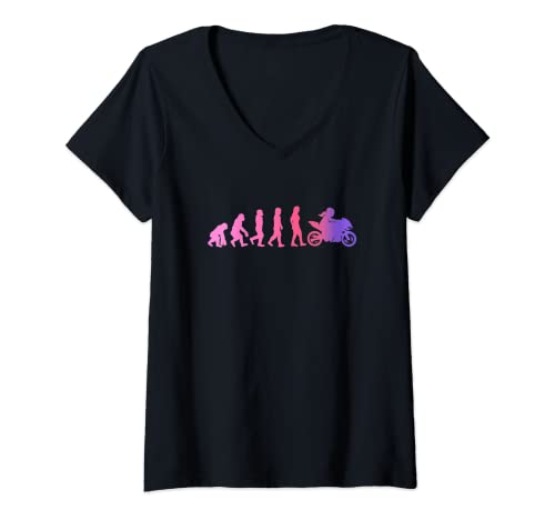 Damen Motorradfahrerin Geschenk Bikerin Evolution Motorrad Frauen T-Shirt mit V-Ausschnitt Damen Motorradfahrerin Geschenk Bikerin Evolution Motorrad Frauen T-Shirt mit V-Ausschnitt von Motorsport Damen Shop