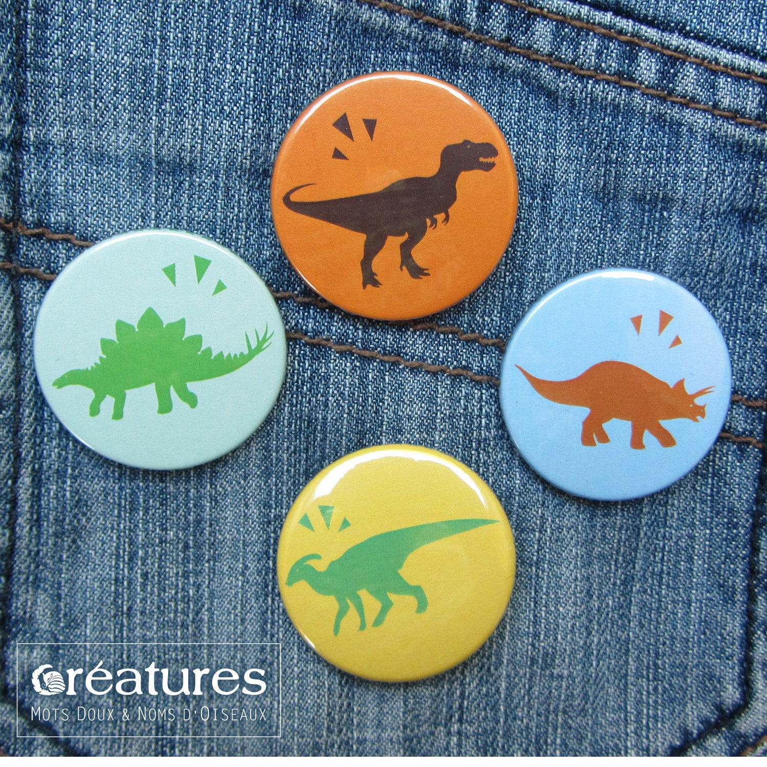 Dinosaurierabzeichen - Tyrannosaurus Rex Stegosaurus Triceratops Parasaurolophus von MotsDouxNomsdOiseaux