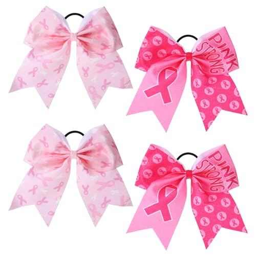 Haargummis für Brustkrebs-Bewusstsein, Brustkrebs-Bewusstseinszubehör, 20,3 cm, große rosa Schleifen, elastische Haargummis, rosa Haarschleife für Mädchen und Frauen, Haarschmuck (Stil E und Stil F von Motthjcw