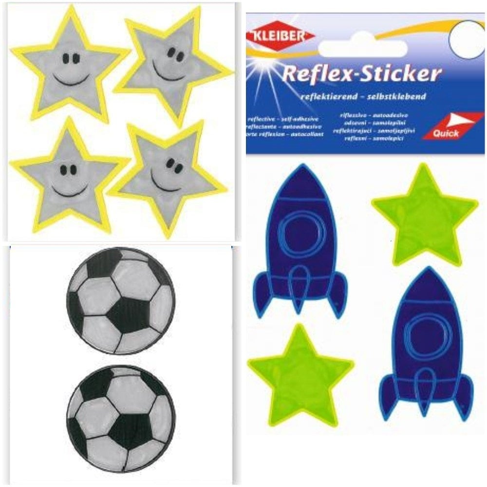 Kleiber Reflex-Sticker - Selbstklebende, Reflektierende 4Er Sets Sticker, Fußball, Raketen Oder Sterne Kleiber Reflex-Sticker - Selbstklebende, Reflektierende 4Er Sets Sticker, Fußball, Raketen Oder Sterne von MottoWelt
