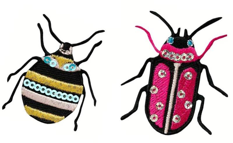 Mono-Quick 0840x Käfer Applikation, Bügelbild, Patch, Aufkleber, Pailletten Insekt, Pink O. Gold von MottoWelt