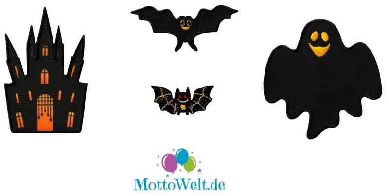 Mono Quick Halloween Applikationen, Fledermaus Geist Spuckhaus, Bügelbild Aufnäher Flicken von MottoWelt