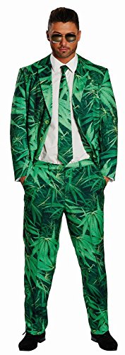 Herren Mottoland 119165 Herren Kostüm Cannabis Hanf Gras Anzug grün 3 Teile: Jackett, Hose, Krawatte Freizeit Karneval (56) von Mottoland