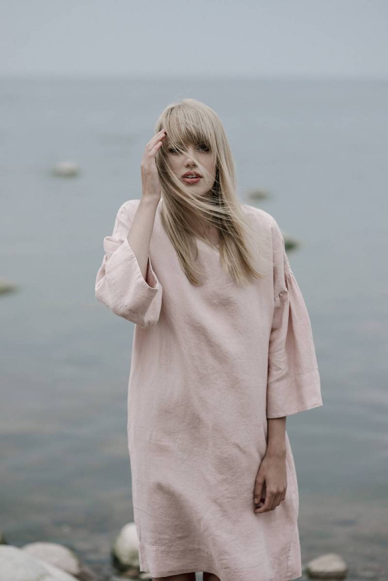 Leinen Kleid Motumo - 17S8/Handgemachte Lose Sommerkleid Mit 3/4 Ärmel Gewaschen von MotumoLinen