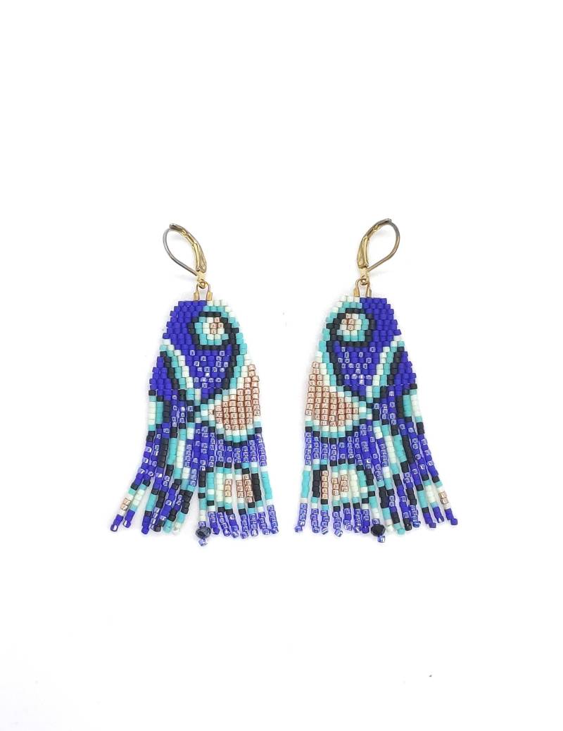 Blaue Fransen Ohrringe, Perlen Schmuck Geschenkidee, Abstrakte Perlenohrringe, Miyuki Mit Seed Beads von MotylShop