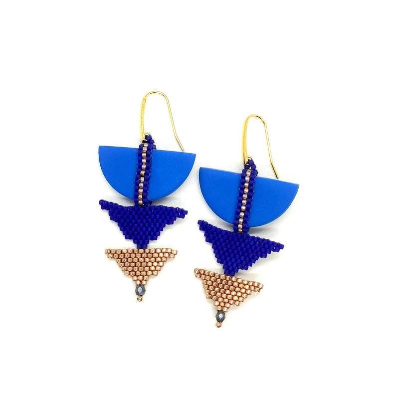 Polymer Clay-Ohrringe in Blau Mit Miyuki-Perlen, Kobaltblaue Perlenohrringe, Handgefertigter Schmuck, Einzigartige Ohrringe von MotylShop