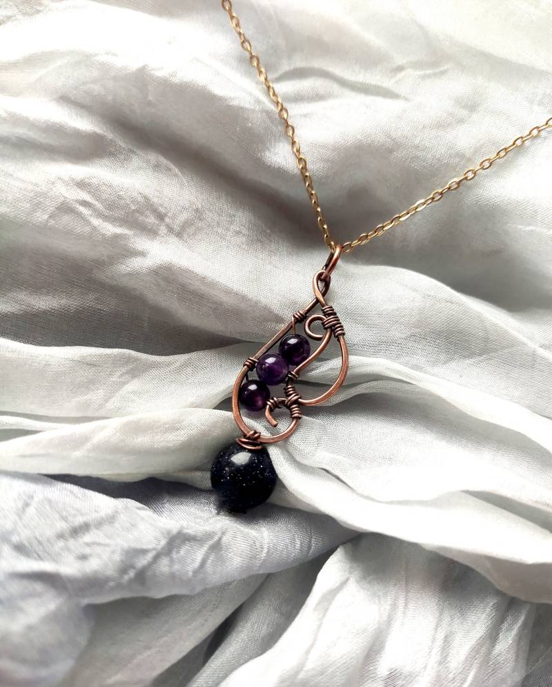 Wire-Wrapped-Anhänger, Kupferschmuck, Edelsteinhalskette Für Frauen von MotylShop