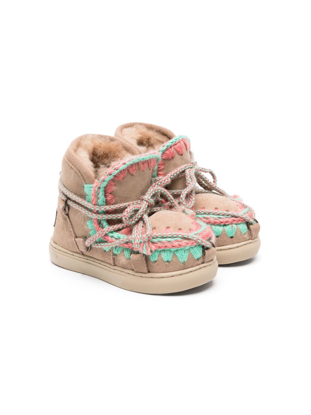 Mou Kids Scoubidou Wildleder-Schneestiefel mit Häkelborte - Nude von Mou Kids