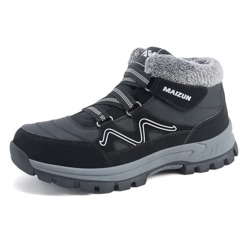 Moudn Herren-Winterstiefel, warm, pelzgefüttert, leicht, wasserabweisend, bequem, knöchelhoch, für Outdoor-Wanderer von Moudn
