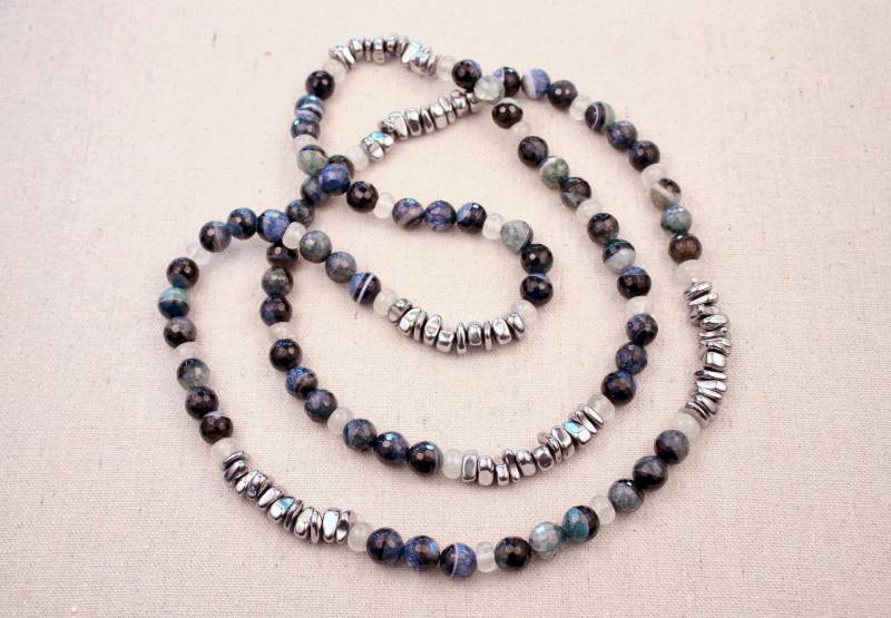 Schwarze Turmalin Halskette, Große Fett Blaue Geode Schwarze Achat Hämatit Lange Perlen Klobige Druzy Silpada Schwarze Turmalin Halskette, Große Fett Blaue Geode Schwarze Achat Hämatit Lange Perlen Klobige Druzy Silpada von MoudyMercantile