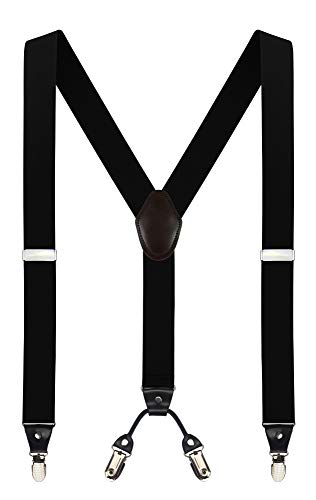 Moulen Verstellbare Hosenträger mit 4 Clips und 3,6 cm breiter Y-Rücken für Herren, Schwarz, Schwarz, Único von Moulen