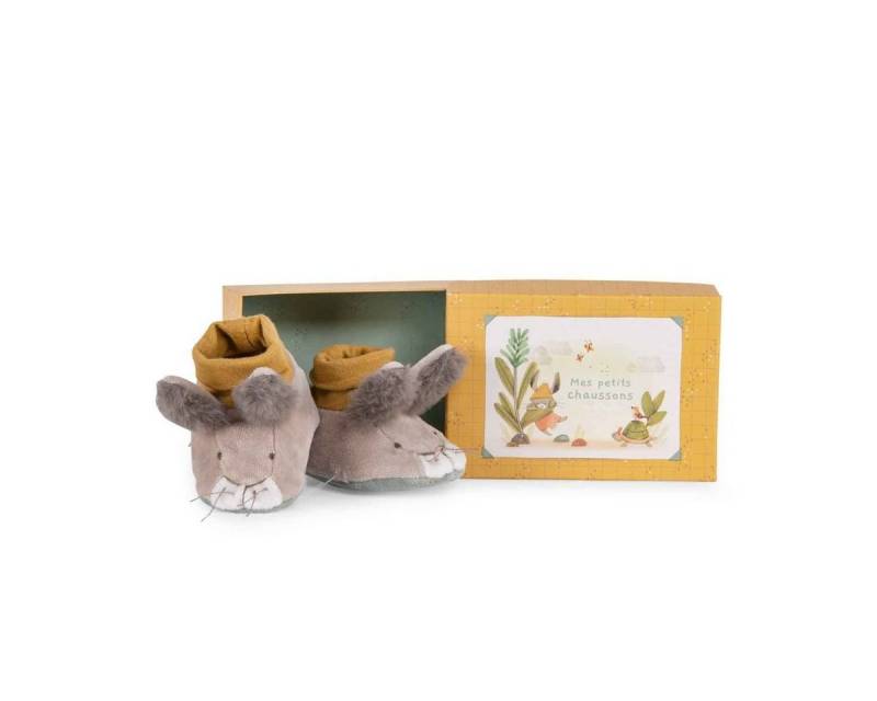 Moulin Roty Trois Lapins Babyschuhe Kaninchen 0-6 m Stoffschuhe Geschenkbox Krabbelschuh von Moulin Roty
