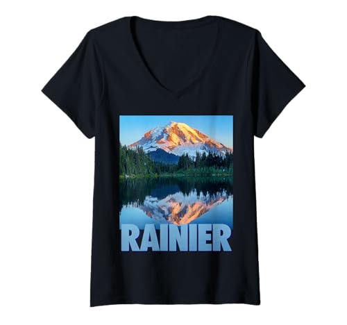 Damen Mount Rainier Cascade-Gebirgskette T-Shirt mit V-Ausschnitt von Mount Rainier Souvenirs & Gifts by DV8sTees