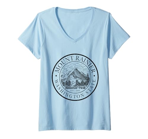 Damen Mount Rainier Washington Mountain Mt Climbing Summit Wandern T-Shirt mit V-Ausschnitt Damen Mount Rainier Washington Mountain Mt Climbing Summit Wandern T-Shirt mit V-Ausschnitt von Mount Rainier Washington - Apparel & Gifts