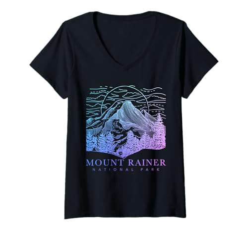 Damen Mount Rainier Washington Mountain Mt Climbing Summit Wandern T-Shirt mit V-Ausschnitt Damen Mount Rainier Washington Mountain Mt Climbing Summit Wandern T-Shirt mit V-Ausschnitt von Mount Rainier Washington - Apparel & Gifts