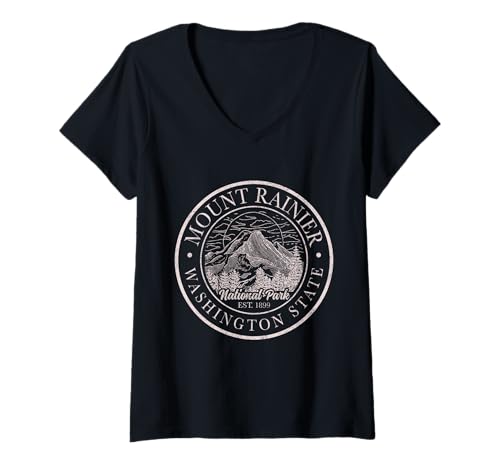Damen Mount Rainier Washington Mountain Mt Climbing Summit Wandern T-Shirt mit V-Ausschnitt Damen Mount Rainier Washington Mountain Mt Climbing Summit Wandern T-Shirt mit V-Ausschnitt von Mount Rainier Washington - Apparel & Gifts