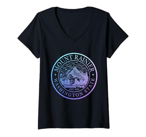 Damen Mount Rainier Washington Mountain Mt Climbing Summit Wandern T-Shirt mit V-Ausschnitt Damen Mount Rainier Washington Mountain Mt Climbing Summit Wandern T-Shirt mit V-Ausschnitt von Mount Rainier Washington - Apparel & Gifts