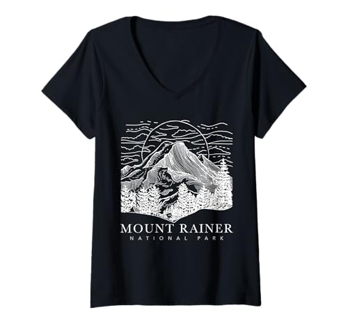 Damen Mount Rainier Washington Mountain Mt Climbing Summit Wandern T-Shirt mit V-Ausschnitt Damen Mount Rainier Washington Mountain Mt Climbing Summit Wandern T-Shirt mit V-Ausschnitt von Mount Rainier Washington - Apparel & Gifts