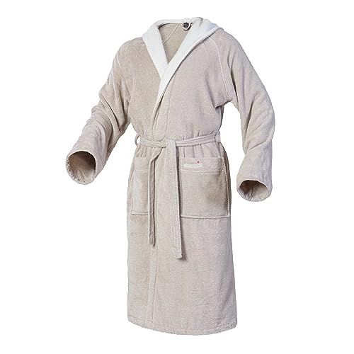 Mount Swiss Bademantel Damen Herren ARBON mit Kapuze aus edler Baumwolle I Morgenmantel flauschig I Frottee Farbe: beige, Grösse: 5XL von Mount Swiss