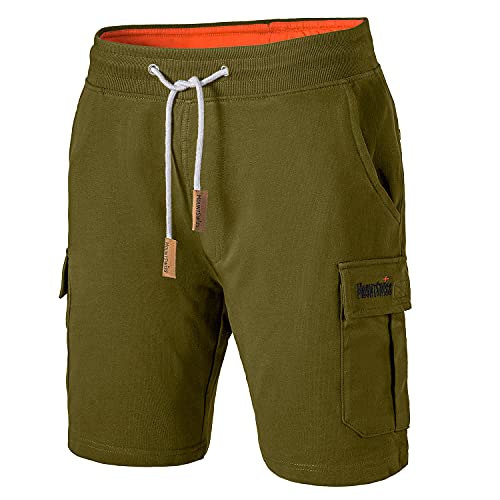 Mount Swiss Cargo Shorts Herren I Bermuda Shorts für Herren mit 6 Taschen & Klett- BZW. Reiß-Verschluss I Freizeit Cargo Hose Herren I Größe L,Olive von Mount Swiss