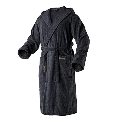 Mount Swiss Damen Herren Bademantel ONEX mit Kapuze I Morgenmantel flauschig I Nachtwäsche aus edler Baumwolle Farbe: anthrazit, Grösse: XS von Mount Swiss